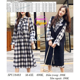 Đầm Big Size 2hand Linen caro cột nơ cổ vintage váy si tuyển Nhật Hàn M L