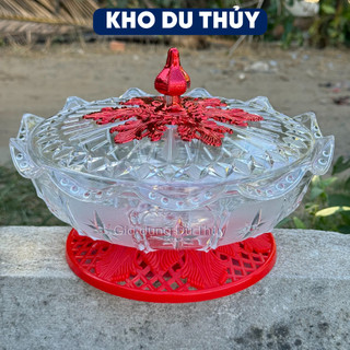 Hộp mứt tết màu đỏ đế xoay 5 ngăn chứa dùng làm khay đựng bánh kẹp mứt ngày xuân 2024 - HỘP MỨT NỮA HOÀNG KHÔNG XI LỚN