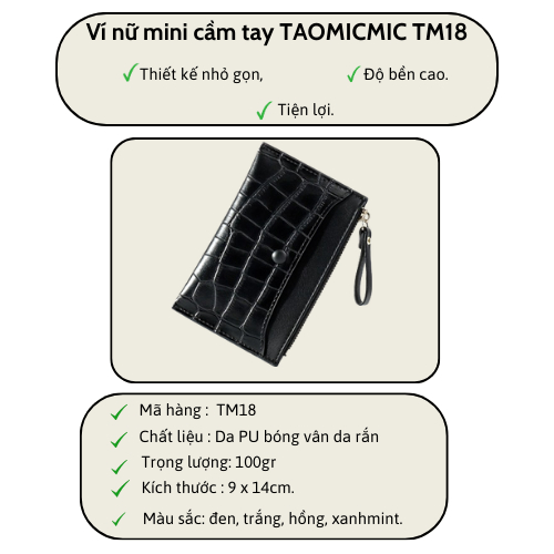 Ví nữ mini cầm tay chính hãng TAOMICMIC đựng tiền đựng thẻ da mềm vân da rắn cực đẹp giá rẻ TM18 - Tukado