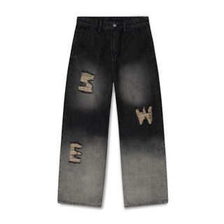 Quần Jeans Rách Ống Rộng Unisex Local Brand SWE FRAYED JEANS - Đen