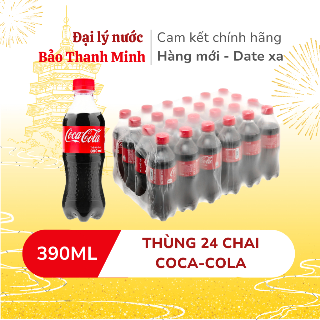 [HOẢ TỐC] Nước ngọt COCA-COLA chai 390ml (Thùng 24 chai) (Date xa)