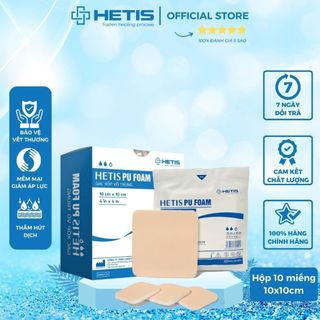 Hộp 5 miếng Gạc xốp vô trùng HETIS PU Foam - Băng gạc vết thương, miếng dán chống loét, hút dịch, bảo vệ HPU