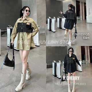 Đầm sơ mi tay dài phối jean, đầm sơ mi nữ viens store