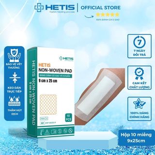 Băng dính có gạc vô khuẩn, tiệt trùng dùng 1 lần, sơ cứu vết thương HETIS NON WONVEN PAD HNP