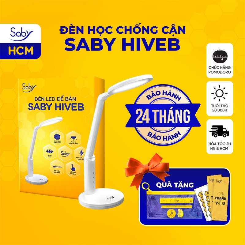 Đèn Học Pomodoro Chống Cận, Đèn Led Để Bàn Saby Hiveb Bóng Đèn Quang Phổ Toàn Phần Ánh Sáng Không Nhấp Nháy Bảo Vệ Mắt