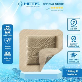 Gạc xốp tẩm bạc kháng khuẩn Hetis silver silicone Foam 10x10-thấm hút dịch, liền thương nhanh, dùng cho vết thương nặng
