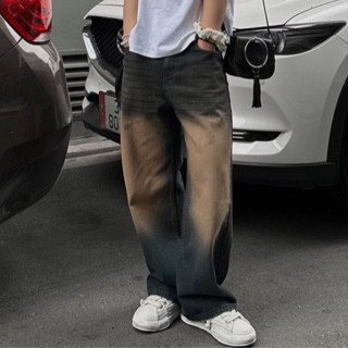 Quần Jeans Wash Denim vàng Trơn/Rách Gối cá tính Nam Nữ Unisex - quần jean ống Suông rộng Phong Cách Ulzzang GIDI