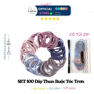 Set 100 dây chun cột tóc, chun cột tóc nhiều màu sắc có túi zip tiện lợi, dây cột tóc