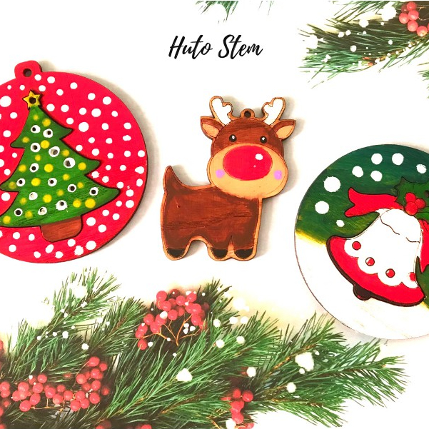 Tô Màu Giáng Sinh, Tô Màu Gỗ Tự Chọn Mẫu, Tặng Kèm Dây Gai Trang Trí, Tô Màu Noel