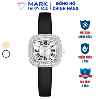Đồng hồ nữ thạch anh dây da thương hiệu Mark Fairwhale FW050 mặt khảm đá 2 lớp đồng hồ chống nước kính chống xước