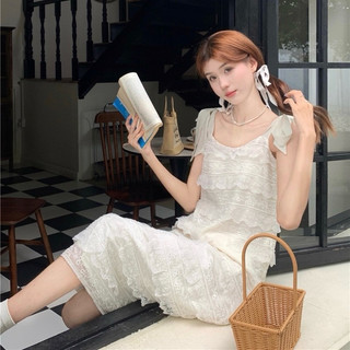 Váy suông maxi ren 2 dây dáng dài ulzzang xinh xắn,đầm tiểu thư xếp ly nhiều tầng bánh bèo đi biển chụp hình sống ảo