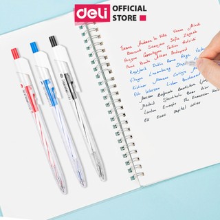  Bút bi bấm văn phòng 3 mực xanh đen đỏ ngòi 0.7mm Deli viết nét đều trơn tru phù hợp cho học sinh