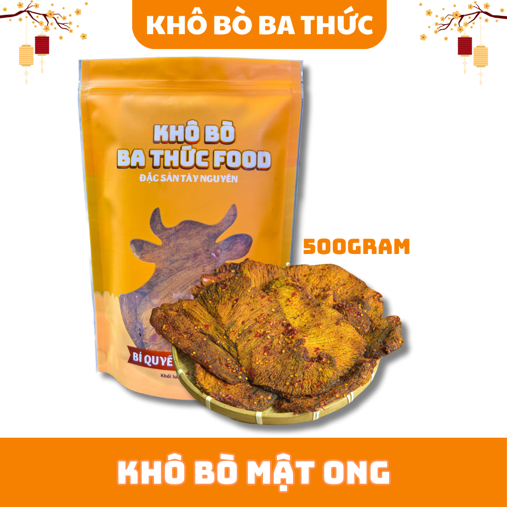 500 Gram Khô Bò Mật Ong Miếng To Tây Nguyên Thơm Ngon [Đồ Ăn Vặt Snacks]| Ba Thức Food