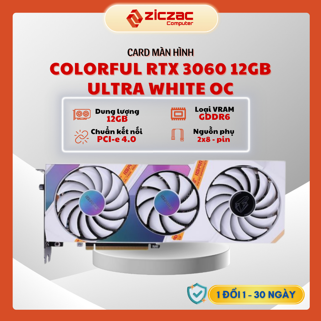 Card màn hình VGA Colorful iGame RTX 3060 Ultra White 12GB OC GDDR6 màu trắng 3 fan - chính hãng bảo hành 36 tháng