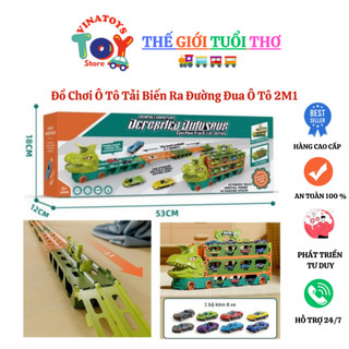 Đồ Chơi Ô Tô Tải 3 Tầng Chở Hàng Cho Bé VINATOYS, Mở Dài Ra 2M1 Biến Hình Thành Đường Đua Khủng Long (Kèm Xe Ô Tô Nhỏ)