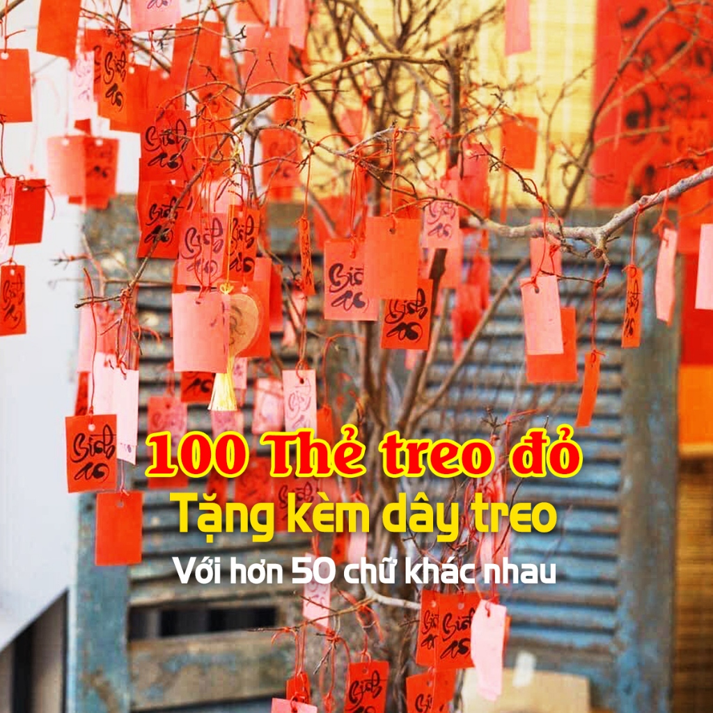 Thẻ treo cây Tết để trang trí cây mai hơn 50 nội dung khác nhau (có dây treo và bấm lỗ)
