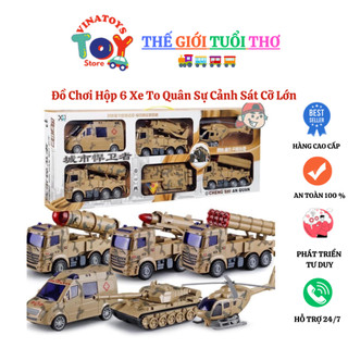 Đồ Chơi Hộp 6 Xe Siêu To Quân Sự Cảnh Sát Cỡ Lớn Cho Bé VINATOYS, Mô Hình Chân Thực (Kèm Bóng Bắn)