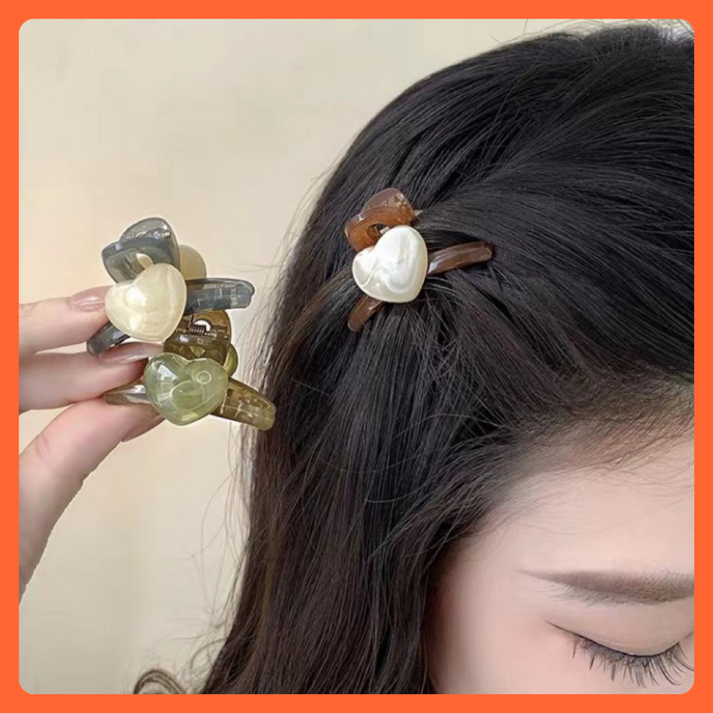 Kẹp tóc mái búi nửa đầu mini trong suốt đính trái tim sắc màu phong cách Hàn Quốc đi chơi chụp ảnh đẹp xinh giá rẻ