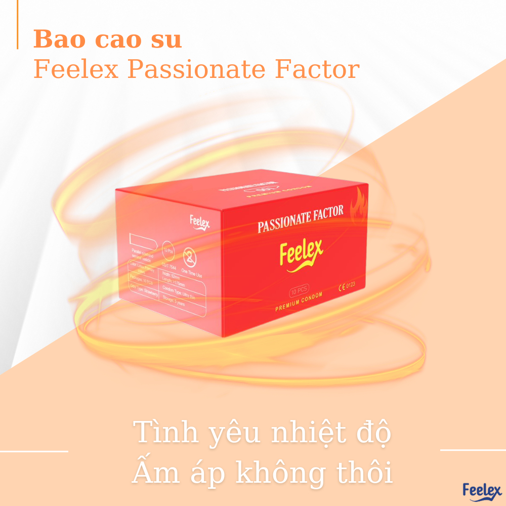 Bao cao su Feelex truyền nhiệt, siêu mòng, bôi trơn, size 52mm, hộp 10 bao