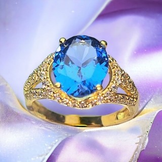 Nhẫn nữ thời trang cao cấp , nhẫn nữ đẹp, nhẫn đá Topaz màu xanh dương viền trắng.