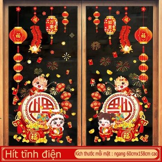 COMBO Decal tết mã 48 dán cửa kính dán kính hít tĩnh điện nhìn được 2 mặt