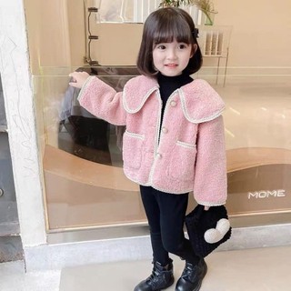  áo khoác lông phối da lộn cổ sen cho bé gái 10-20kg 