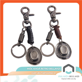 Móc khóa xe máy vintage Bella925 móc chìa khóa mũ cao bồi retro kiểu dáng cổ điển