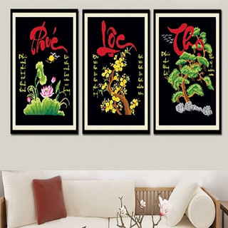 Tranh đính đá Phúc Lộc Thọ LV099 Kích thước 147 x 69cm - Dụng cụ đính đá đi kèm: Bút,Sáp,Khay,Túi đá