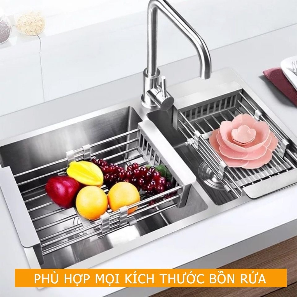 Kệ Gác Bồn Rửa Chén Bát Inox Rút Gọn Điều Chỉnh Độ Dài Siêu Tiện Lợi Đựng