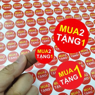 Tem giảm giá, Tem Mua 2 tặng 1 - 64 tem/ tấm - Tem tròn 2,5cm, Màu sắc đẹp bền