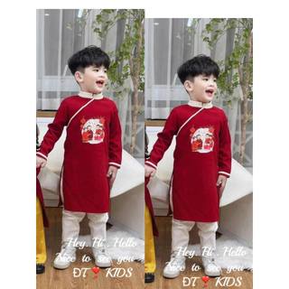  Áo dài bé trai nhung in hình tết sum vầy từ 10kg - 30kg 