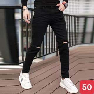 Quần jean nam rác gối boy phố chất bò cao cấp co dãn 4 đẹp rin trơn form dáng skinny Qj05