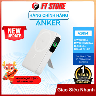 Sạc dự phòng ANKER A1654 Maggo power bank 10000mAh sạc nhanh 27W  sạc không dây QI2 15W có chân đế, màn hình thông minh