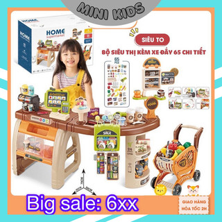 Bộ Đồ Chơi Quầy Siêu Thị Kèm Xe Đẩy Loại Lớn Kèm Âm Thanh Và Ánh Sáng Cho Bé, Đồ Chơi Bán Hàng Xe Đẩy 65chi Tiết Cho Bé