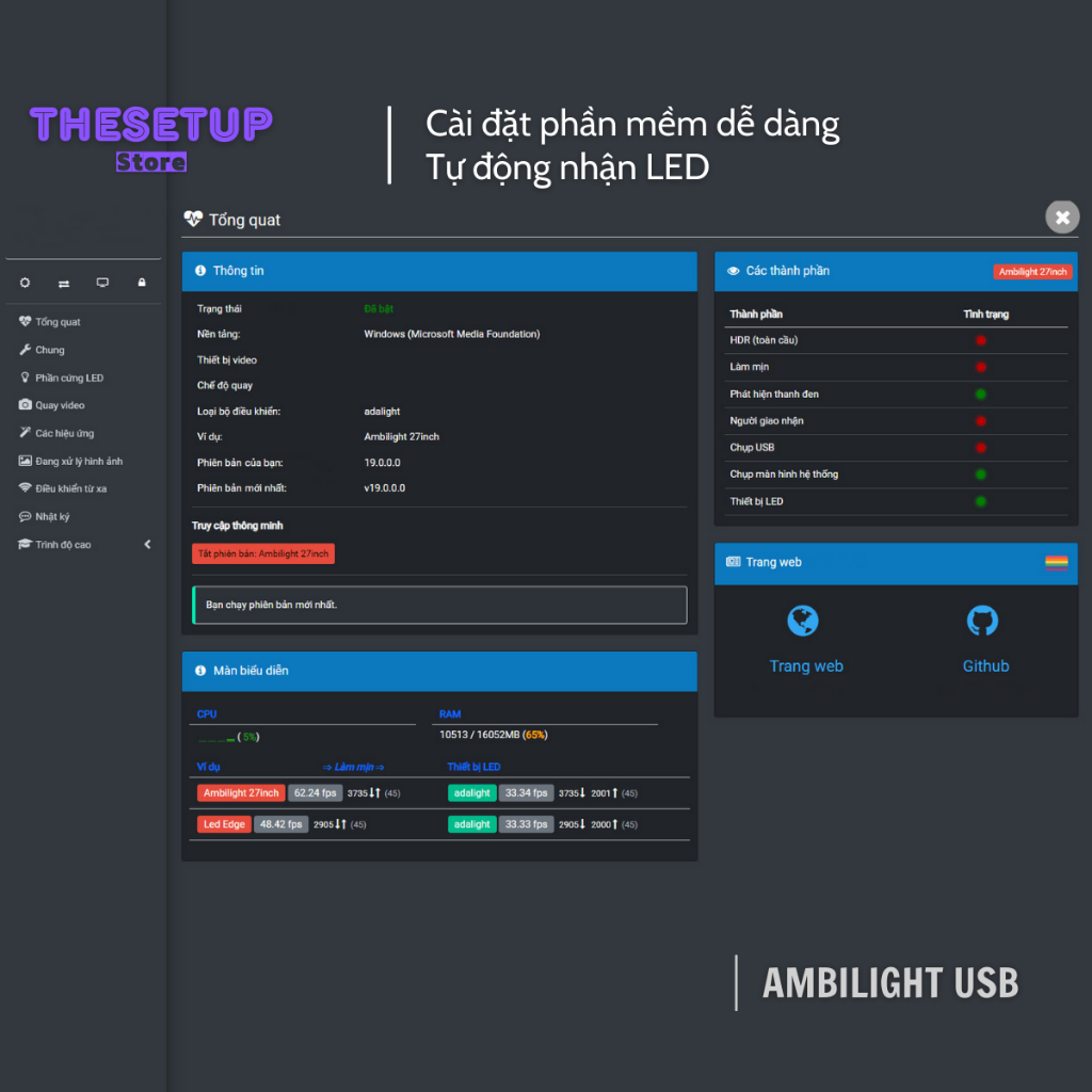 Led màn hình Ambilight USB sync màu theo màn hình máy tính, mở rộng màn hình, nhiều hiệu ứng màu sắc, nháy theo nhạc
