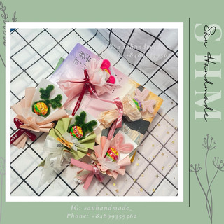 Bó hoa kẹo mút kẽm nhung handmade, giáng sinh, làm quà tặng cho bạn bè người yêu, đủ màu