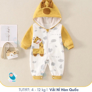 Body suit Tutibaby cho bé hươu cao cổ, bộ quần áo liền thân vải nỉ Hàn Quốc, TUTI97