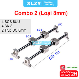Combo Thanh ray trượt tròn 8 / 10 dài 1 mét + Gối đỡ + Con trượt Chất liệu thép mạ Crom dày dặn