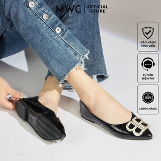 Giày búp bê mwc 2310 - giày búp bê da trơn mũi nhọn đính khoá thanh lịch