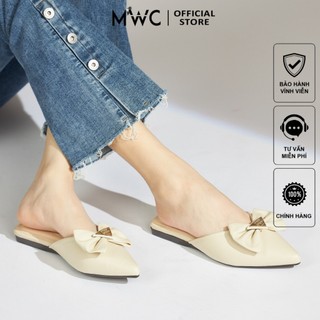 Dép sục nữ mwc 8383 - dép sục nữ mũi nhọn chất liệu da êm mềm đính nơ xinh xắn