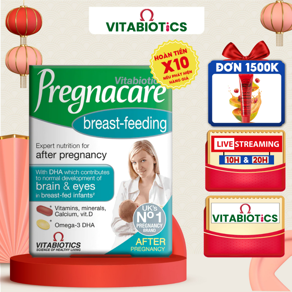 Vitamin tổng hợp bổ sung cho mẹ sau sinh Pregnacare Breast Feeding Vitabiotics giúp mẹ lợi sữa, bé phát triển khỏe mạnh