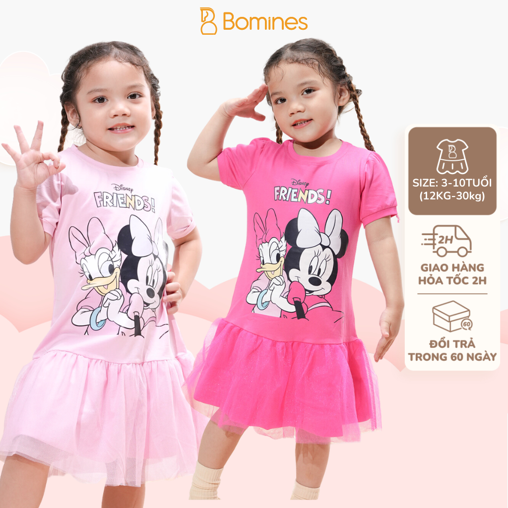 Váy bé gái Minnie BOMINES tay phồng phối voan lưới điệu đà có lớp lót bé từ 3-10 tuổi khoảng 12-30kg DTNMINNIETAYPHONG98