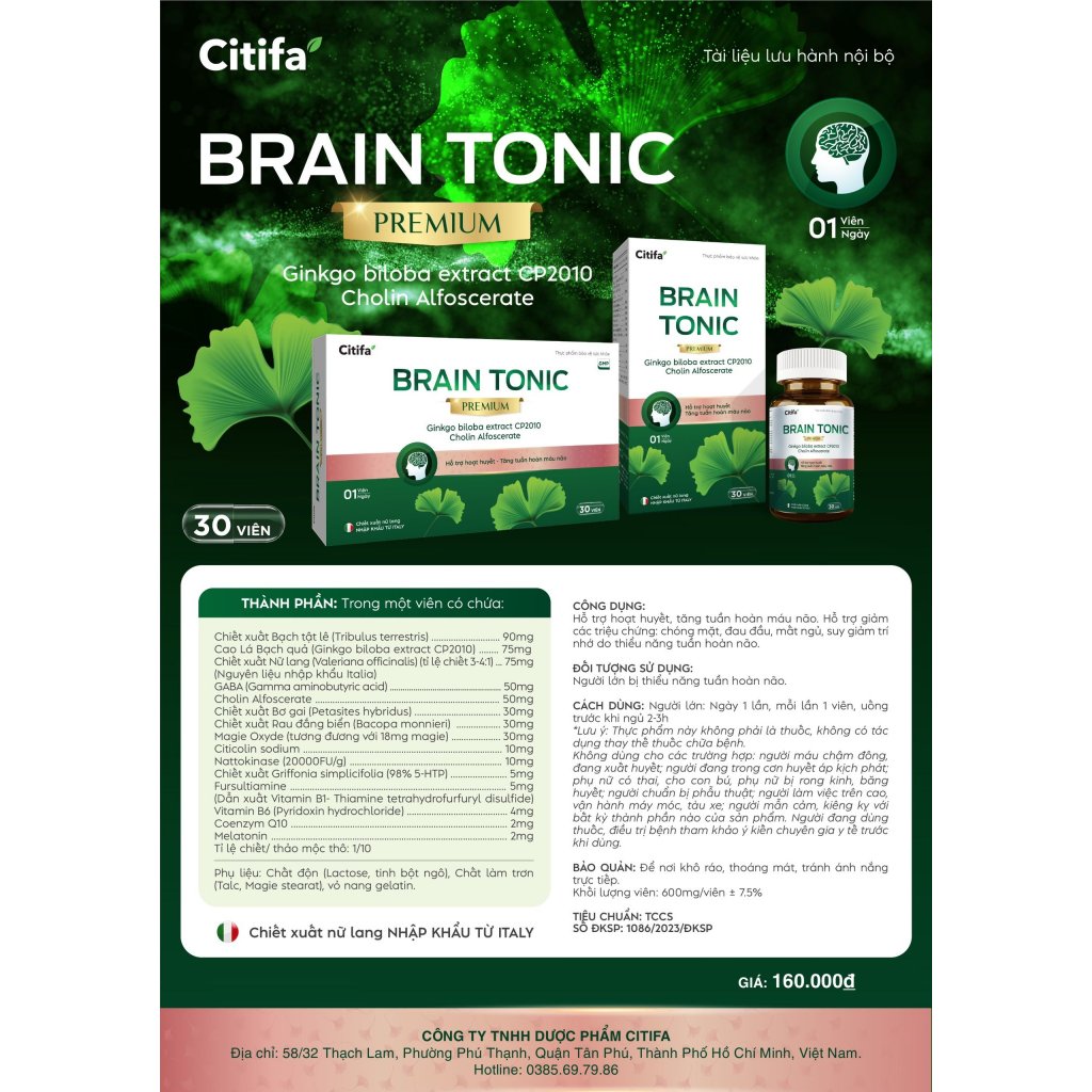 BRAIN TONIC Premium - Đẩy lùi triệu chứng thiếu máu não nhanh chóng