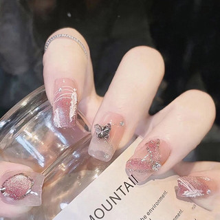 Bộ 24 Nail tay fom vuông ngắn charm bướm bé