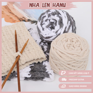  Len Nhung Đũa Loang 100g Sợi To Nhẹ Mềm Mại Đan Móc Túi/ Khăn/ Dép/ Thú Bông/ Thảm