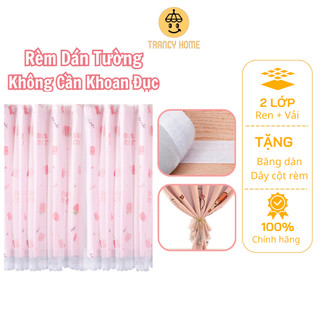  Rèm cửa dán tường 2 lớp TRANCY họa tiết dễ thương không khoan đục chắc chắn giá rẻ 