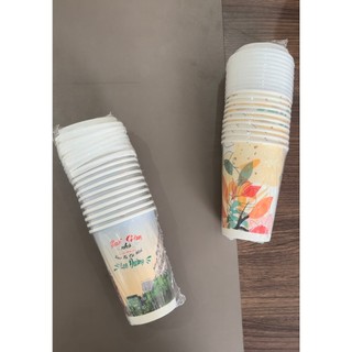 Ly giấy 14oz~420ml - combo 10 ly giấy có in hoạ tiết & 10 nắp nhựa bật trắng