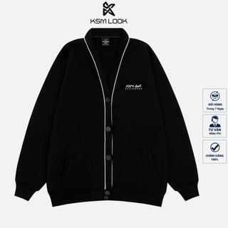 Áo khoác cardigan unisex KSM Menswear chất nỉ Cotton phối viền cài cúc form rộng Style Hàn Quốc AK906
