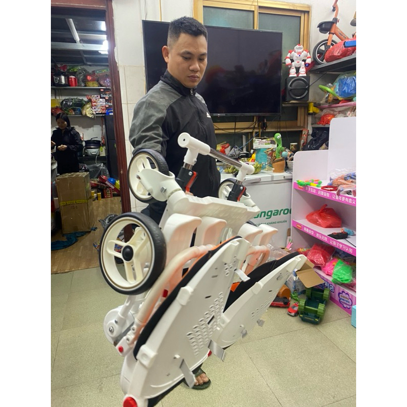 Xe đẩy đôi gập gọn nằm được có mái che ( có sẵn