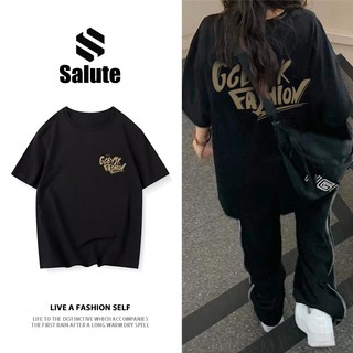 Salute Áo thun unisex local brand form rộng basic tee Đen nam nữ y2k style in chữ Y0772